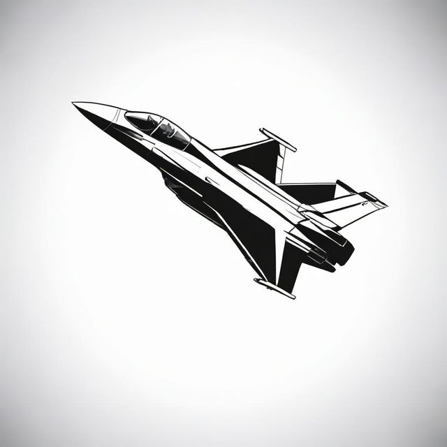 A small, high contrast, black and white vector-style illustration of an F16 airplane viewed from the side, on a white background. Use a simple, flat design and line art style without any colors.