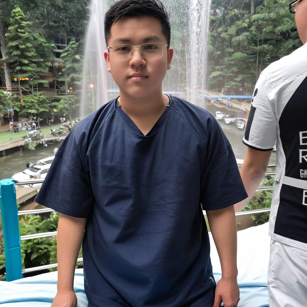 Make this guy on a hospital bed getting ready for surgery