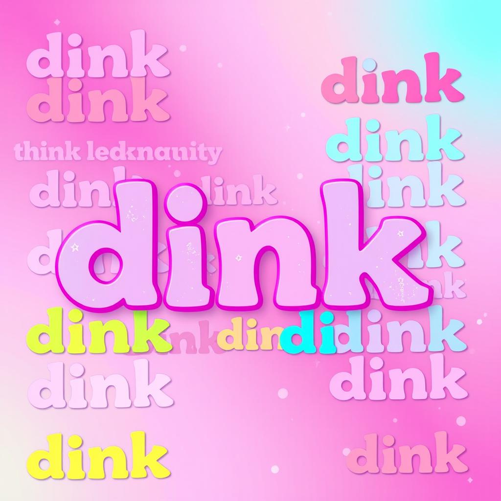 A colorful rectangular artwork featuring the word "dink" repeatedly in various playful fonts and sizes, creating a vibrant and lively pattern throughout the image