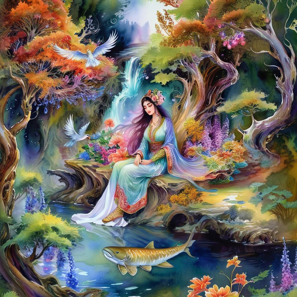 Mystical Watercolor: Iranian Beauty in Serene Nature