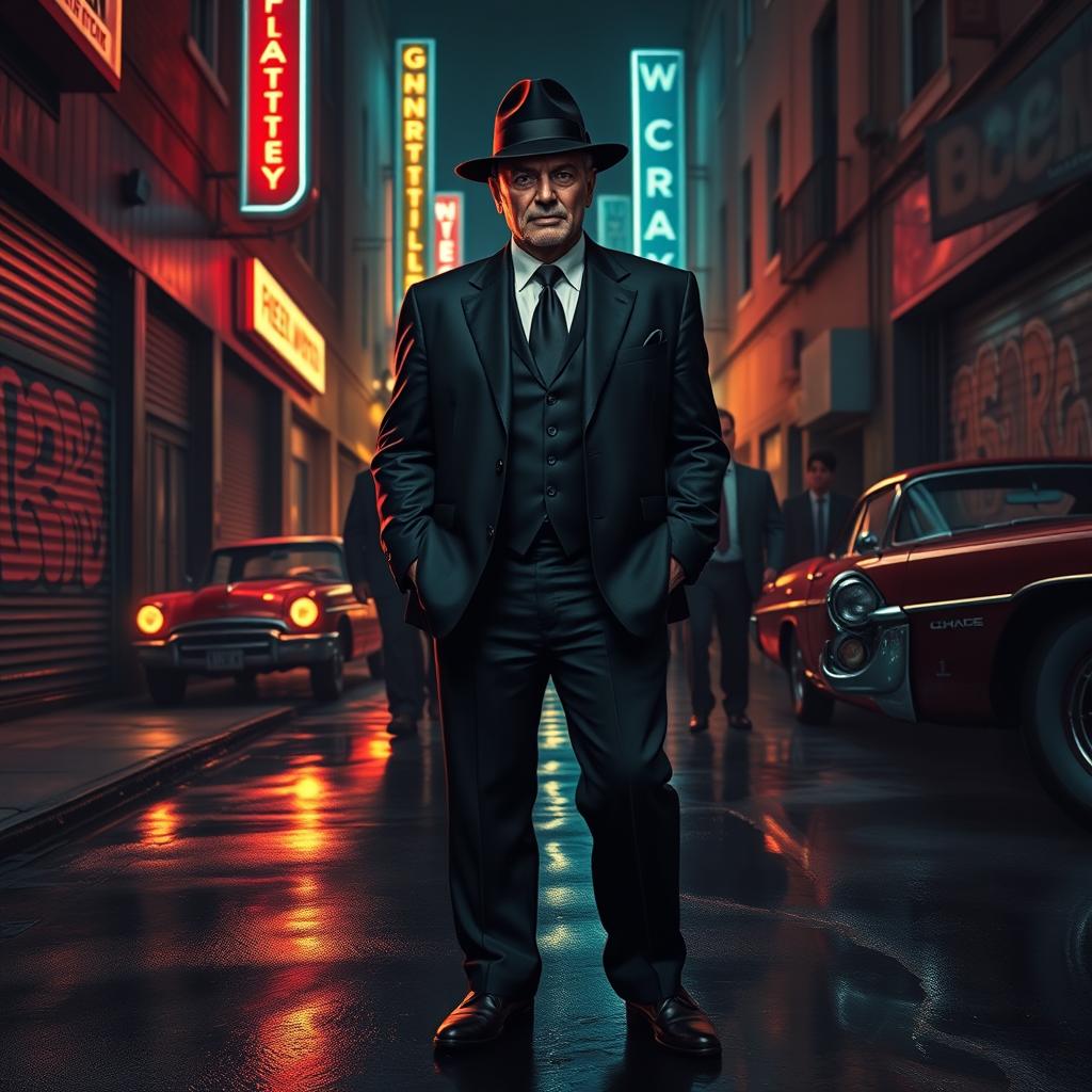 A thrilling scene depicting the return of a legendary mafia figure