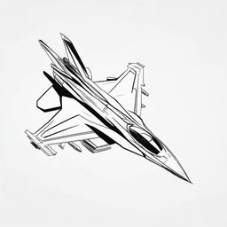 A high contrast, small, black and white vector-style top view of an F16 airplane on a white background. Ensure a simple, flat line art design with no use of colors.