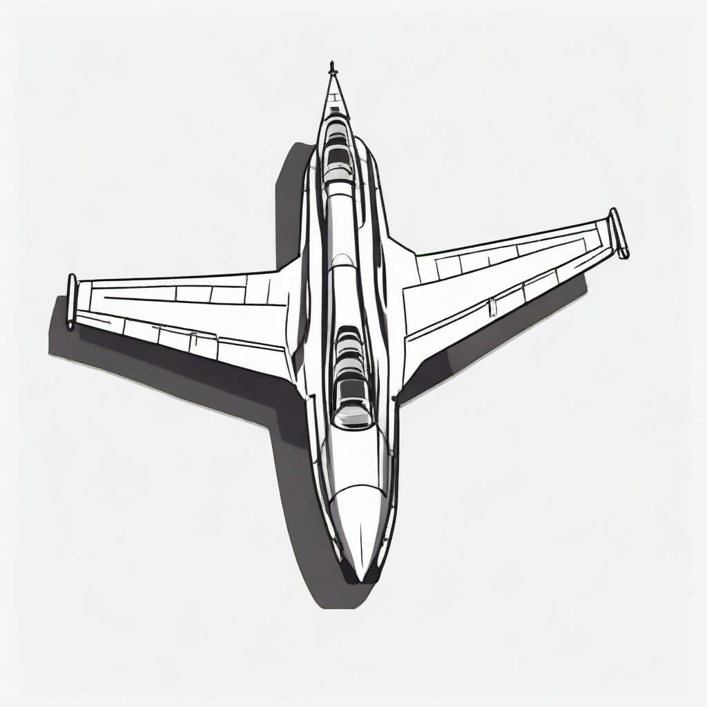 A high contrast, small, black and white vector-style top view of an F16 airplane on a white background. Ensure a simple, flat line art design with no use of colors.