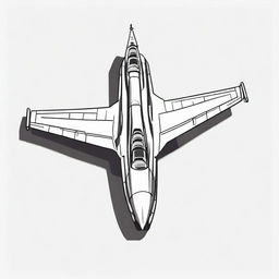 A high contrast, small, black and white vector-style top view of an F16 airplane on a white background. Ensure a simple, flat line art design with no use of colors.