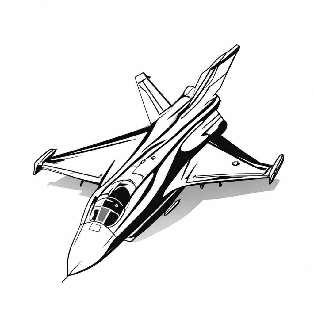 A high contrast, small, black and white vector-style top view of an F16 airplane on a white background. Ensure a simple, flat line art design with no use of colors.