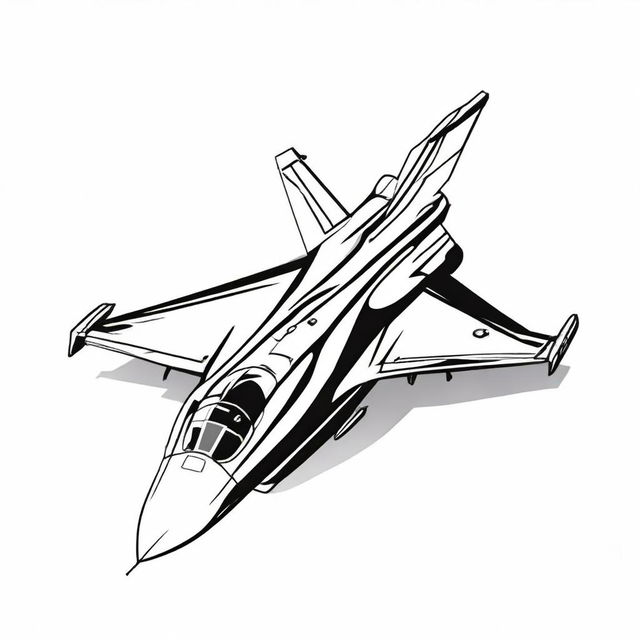 A high contrast, small, black and white vector-style top view of an F16 airplane on a white background. Ensure a simple, flat line art design with no use of colors.