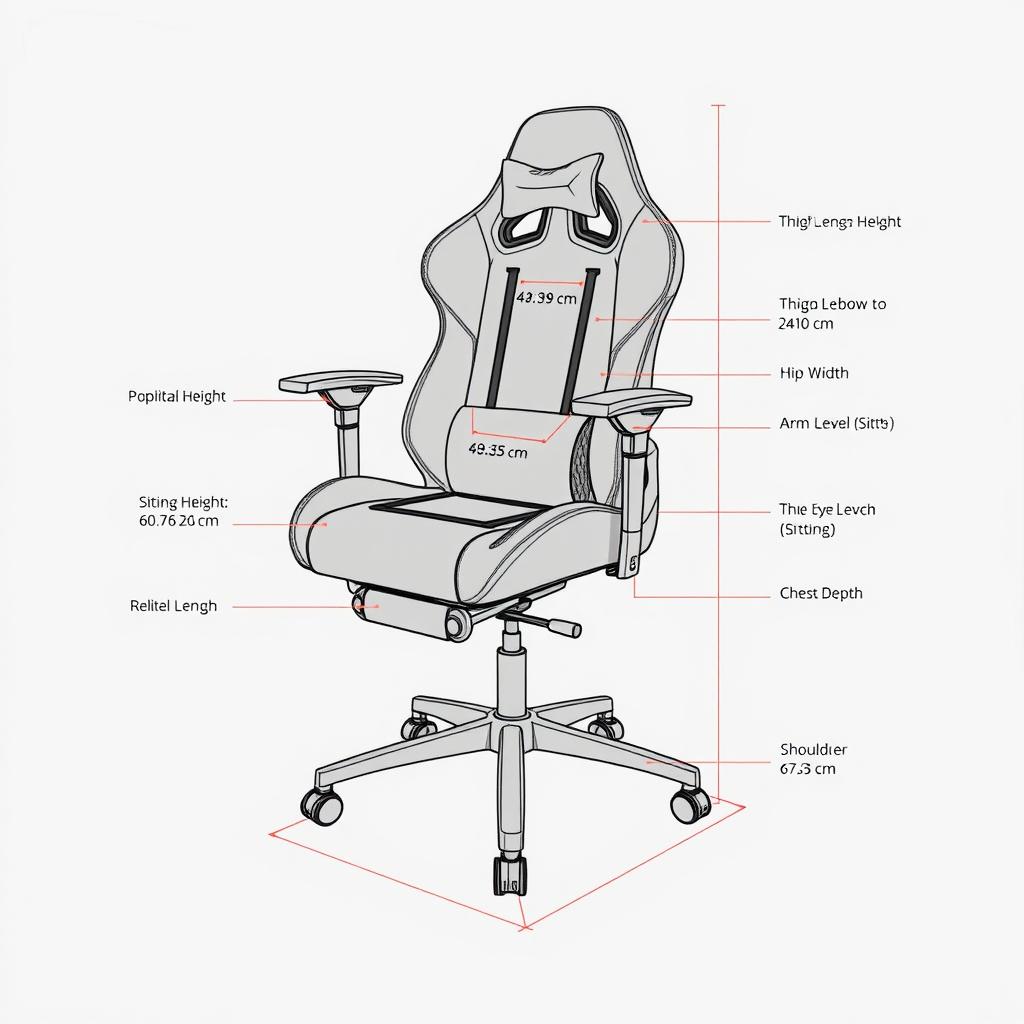 A detailed sketch of a modern gaming chair featuring adjustable wheels