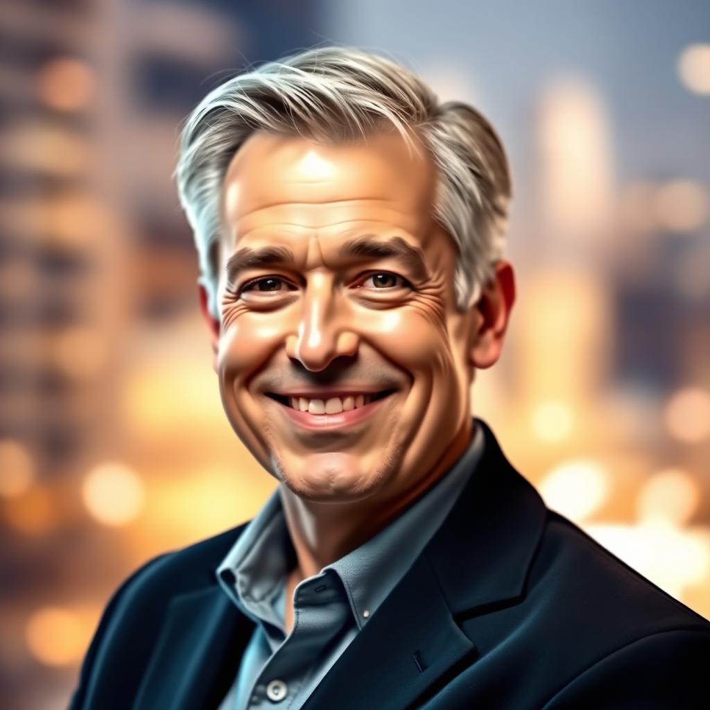 A stylized portrait of Colin Tarrant, a middle-aged male with salt-and-pepper hair and a friendly smile