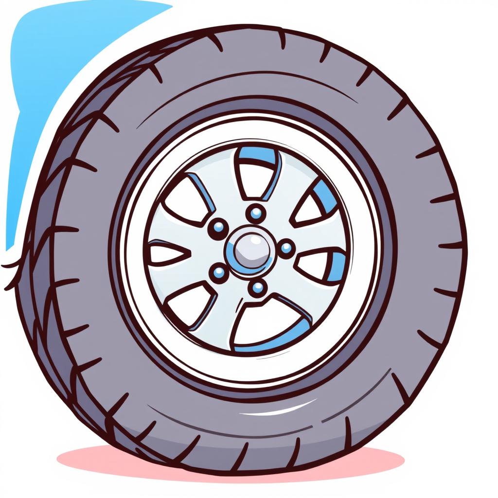 A cartoon drawing of a car wheel, featuring a playful and exaggerated design