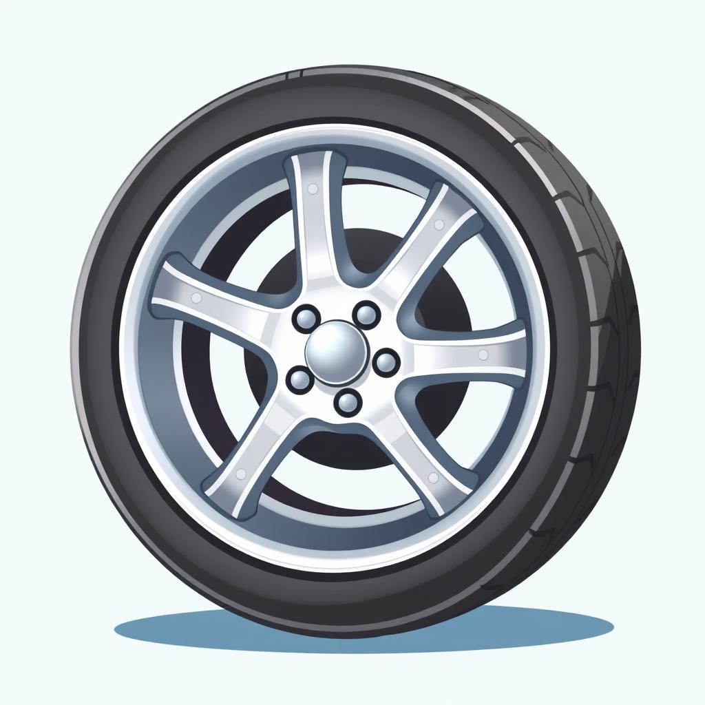 A clean and beautifully designed cartoon car wheel, featuring a shiny metallic rim with sleek spokes and a smooth, well-defined tire