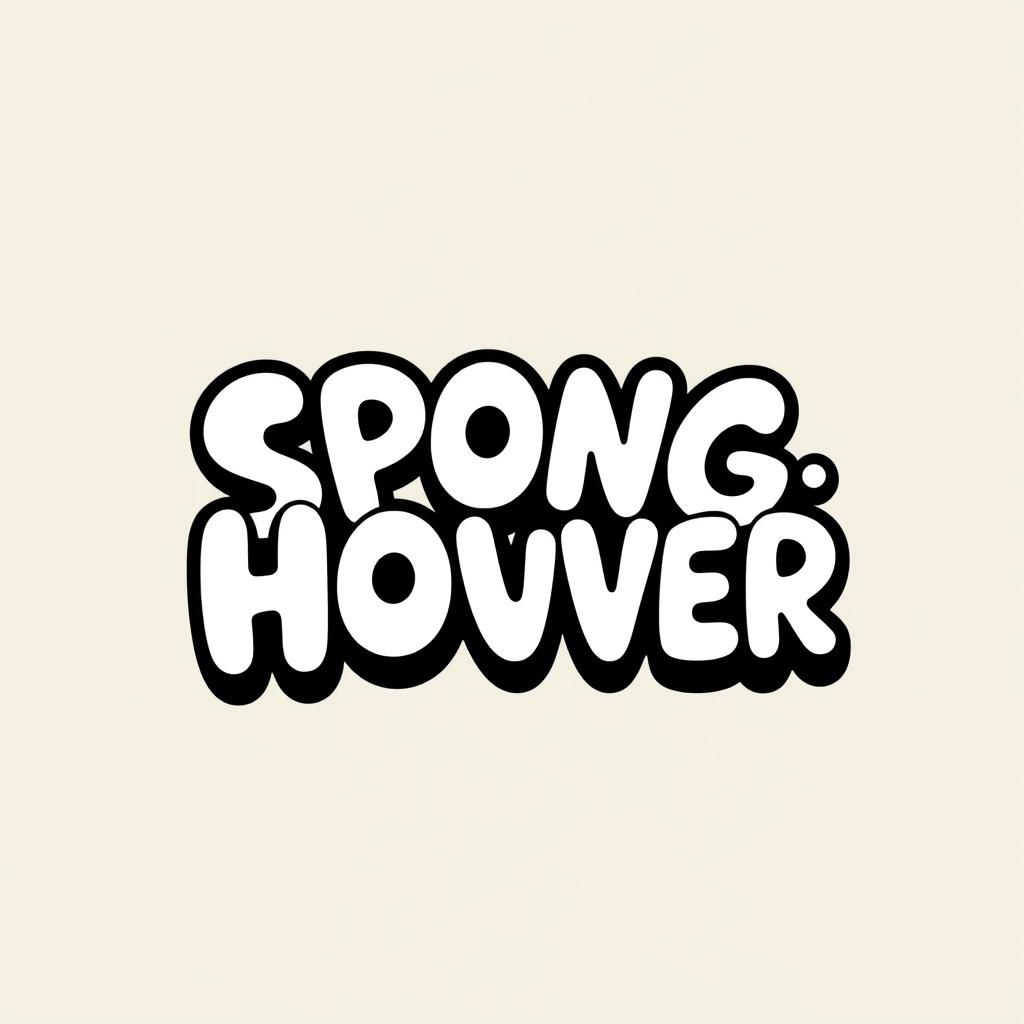 A playful and cartoonish illustration of the words 'SPONG HOVER' written in a bold white font with a thick black outline
