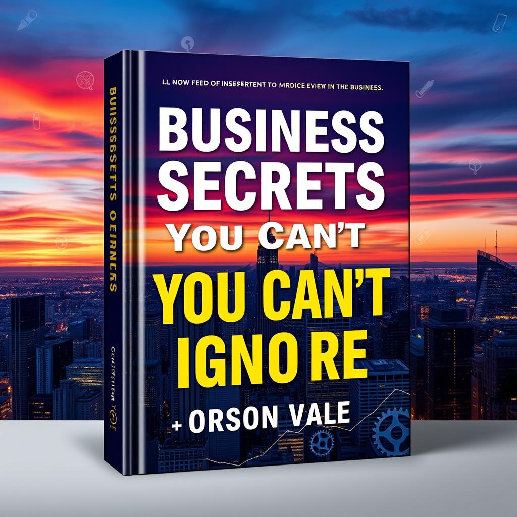 A flat book cover design featuring a realistic city skyline during dusk, showcasing vibrant and contrasting colors that evoke themes of business and opportunity