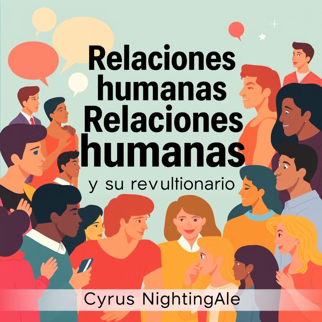 A flat cover design featuring a realistic depiction of diverse people engaged in lively conversations, representing human connection and interaction