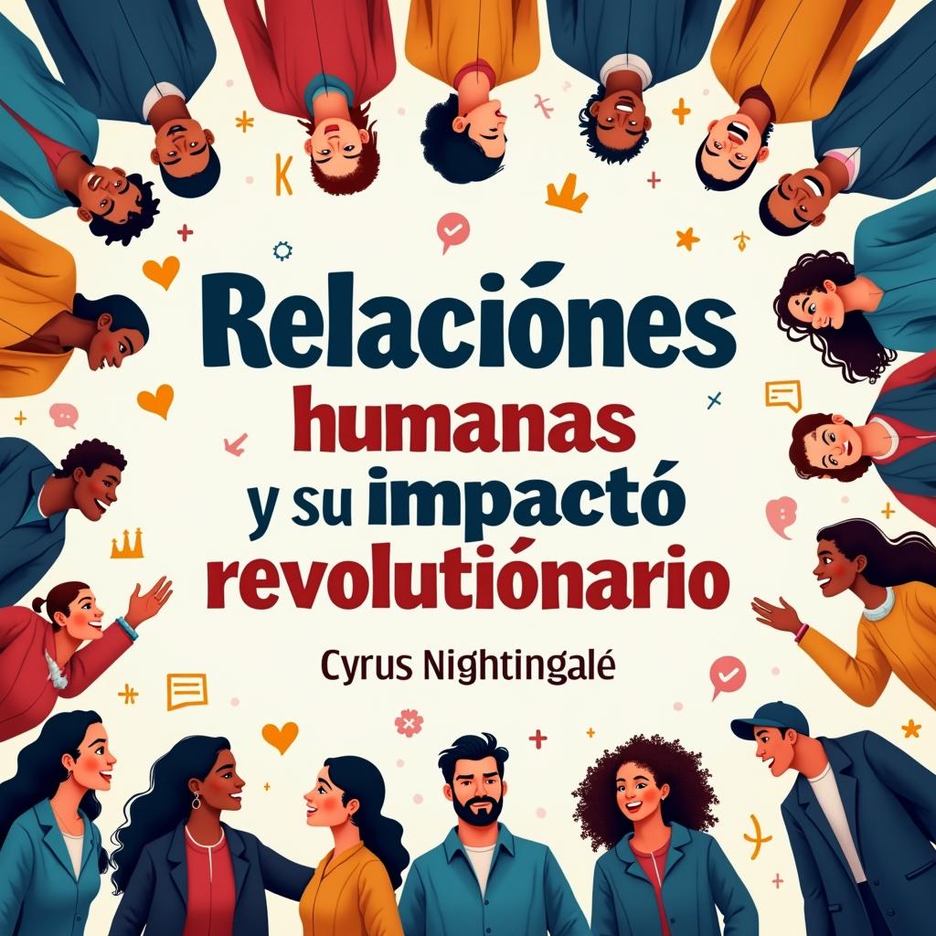 A realistic and vibrant book cover design featuring diverse people engaged in lively conversations, symbolizing human connection and interaction