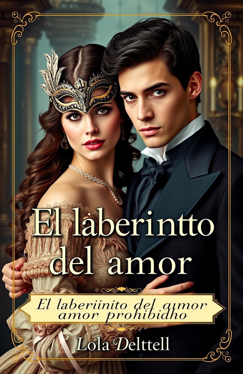 A stunning Victorian book cover featuring an exquisite noblewoman and a commoner in an enchanting setting