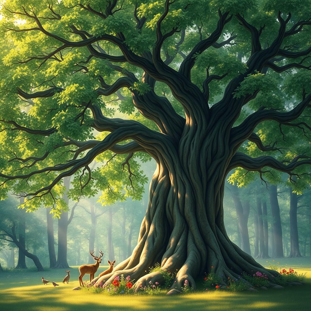 A wise tree with endless serenity, radiating kindness