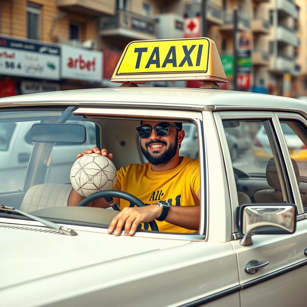 A scene featuring Ali Al-Sabbah, a player from the Lebanese Al-Ahed club, working as a taxi driver