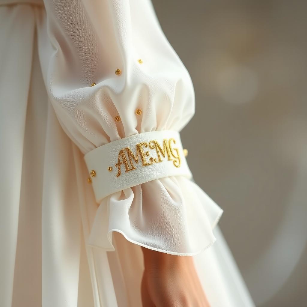 A beautiful delicate white dress adorned with elegant gold splashes, designed to exude sophistication and charm