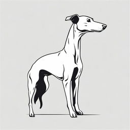 A high contrast black and white vector-style side view of a Whippet contour on a white background. Maintain a simple, flat design and line art style without any colors.