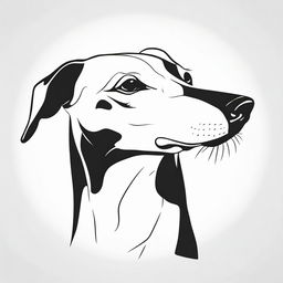 A high contrast black and white vector-style side view of a Whippet contour on a white background. Maintain a simple, flat design and line art style without any colors.