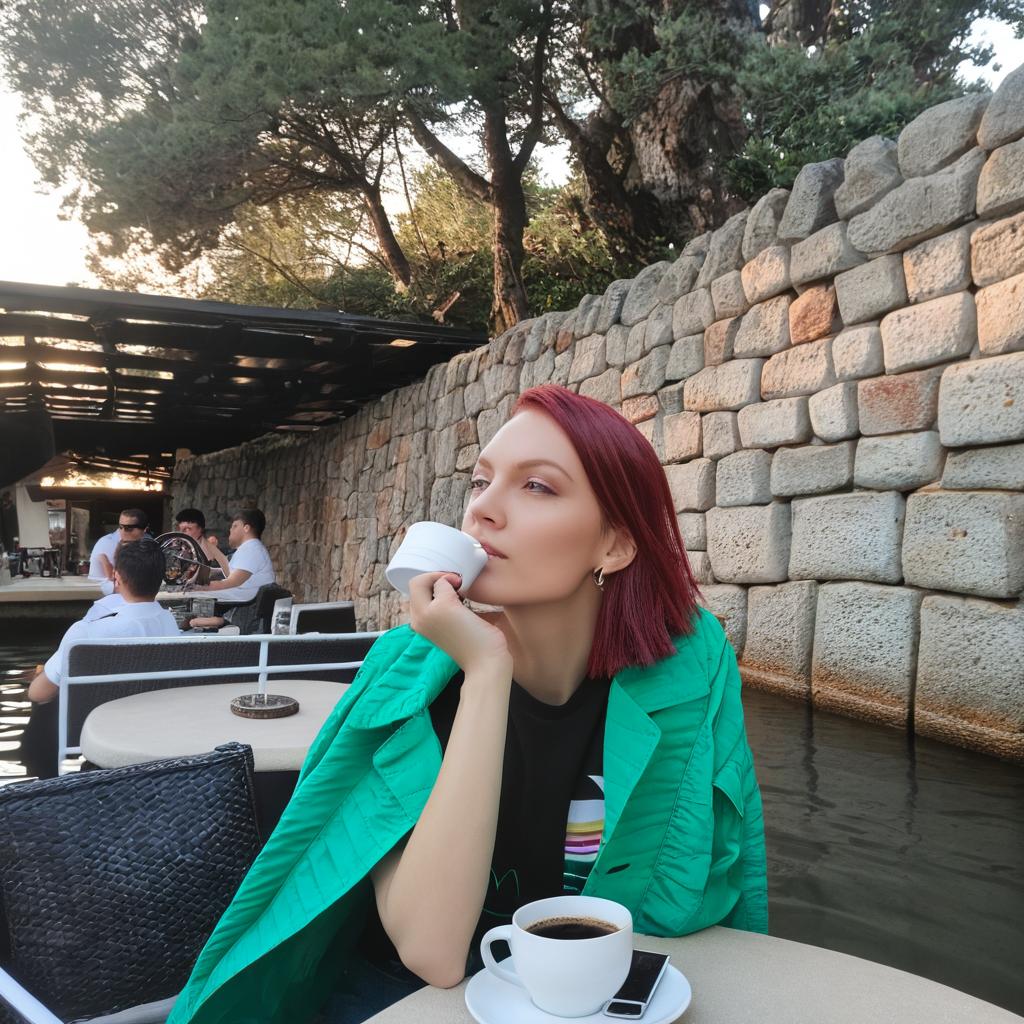 drinking koffie on tsble floating on sea