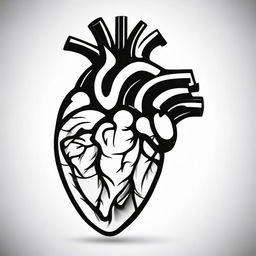 A high contrast, black and white vector-style illustration of an anatomical heart from a side view on a white background. The design should be simple, flat and in line art form without use of any colors.