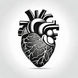 A high contrast, black and white vector-style illustration of an anatomical heart from a side view on a white background. The design should be simple, flat and in line art form without use of any colors.