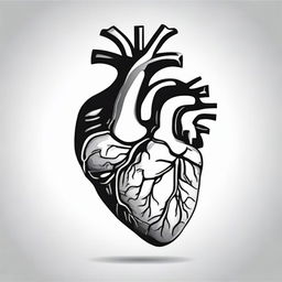 A high contrast, black and white vector-style illustration of an anatomical heart from a side view on a white background. The design should be simple, flat and in line art form without use of any colors.