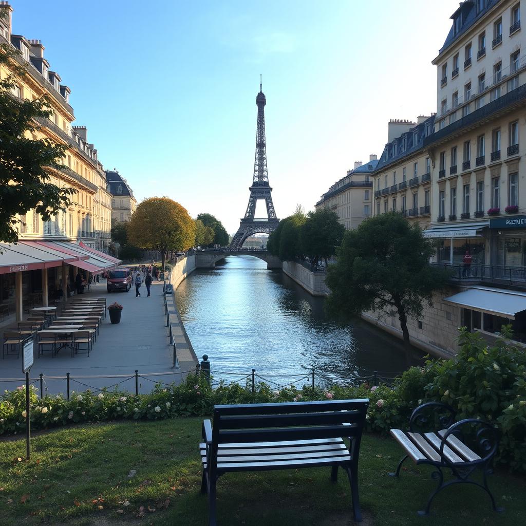 A serene and tranquil view of Paris, devoid of people for an entire hour
