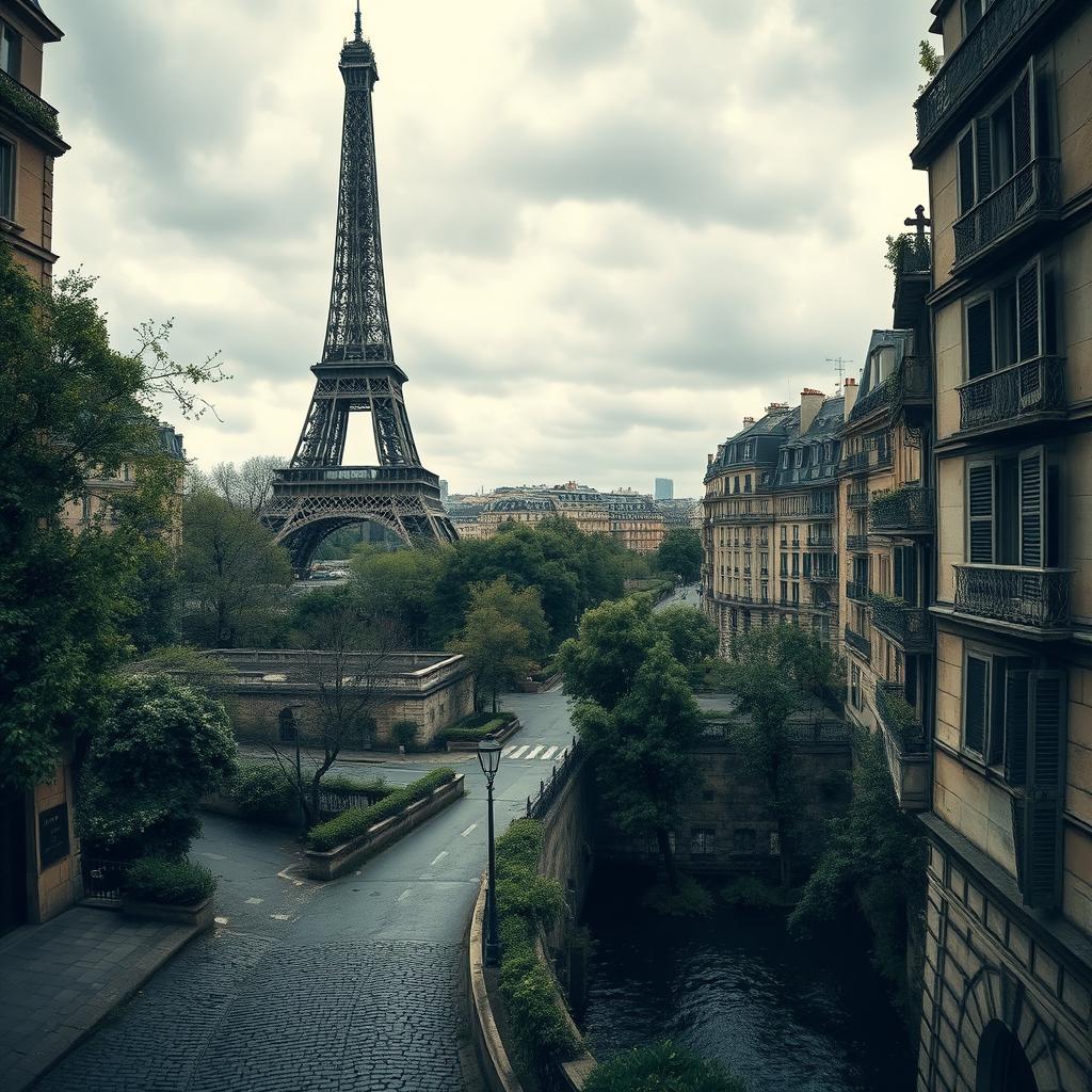A hauntingly beautiful view of Paris, portraying the city completely devoid of people for 1,000 years