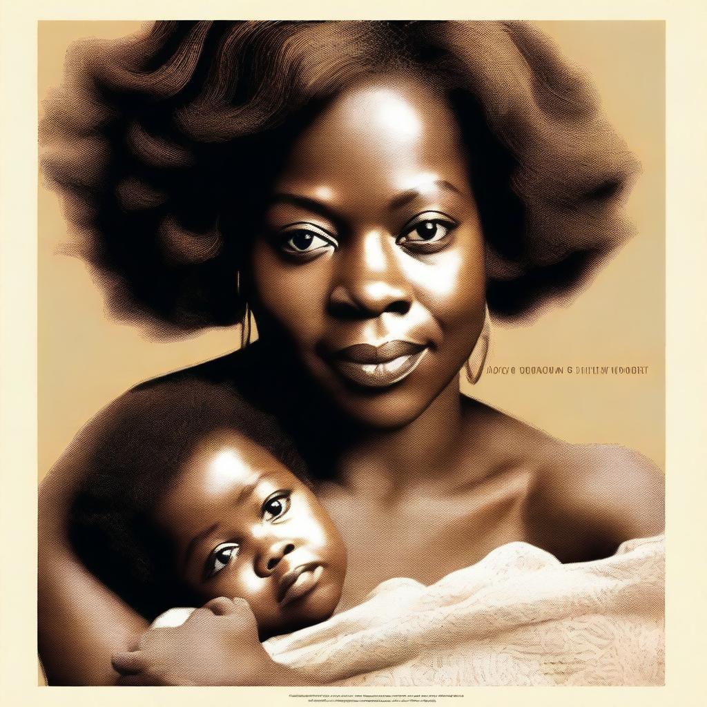 A high-quality digital art poster features a close-up of Viola Davis as Aibileen Clark, holding a baby and staring directly at the viewer