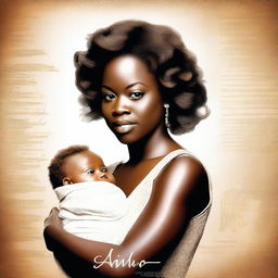 This highest quality digital art poster features a close-up portrait of Aibileen Clark, a young African American woman played by Viola Davis, holding a white baby and looking directly at the viewer