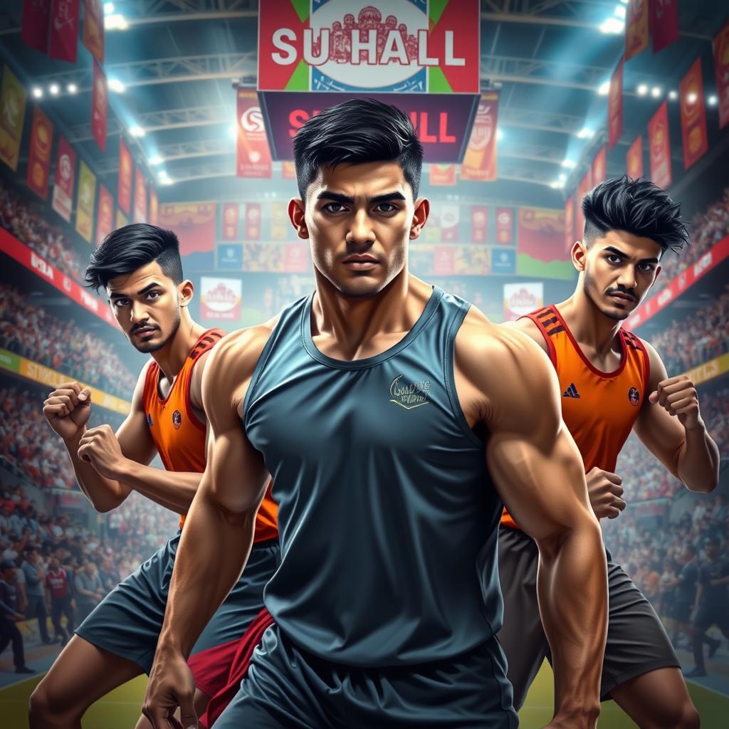 An action-packed tournament scene showcasing a dynamic first picture featuring Bader and three Suhail competitors
