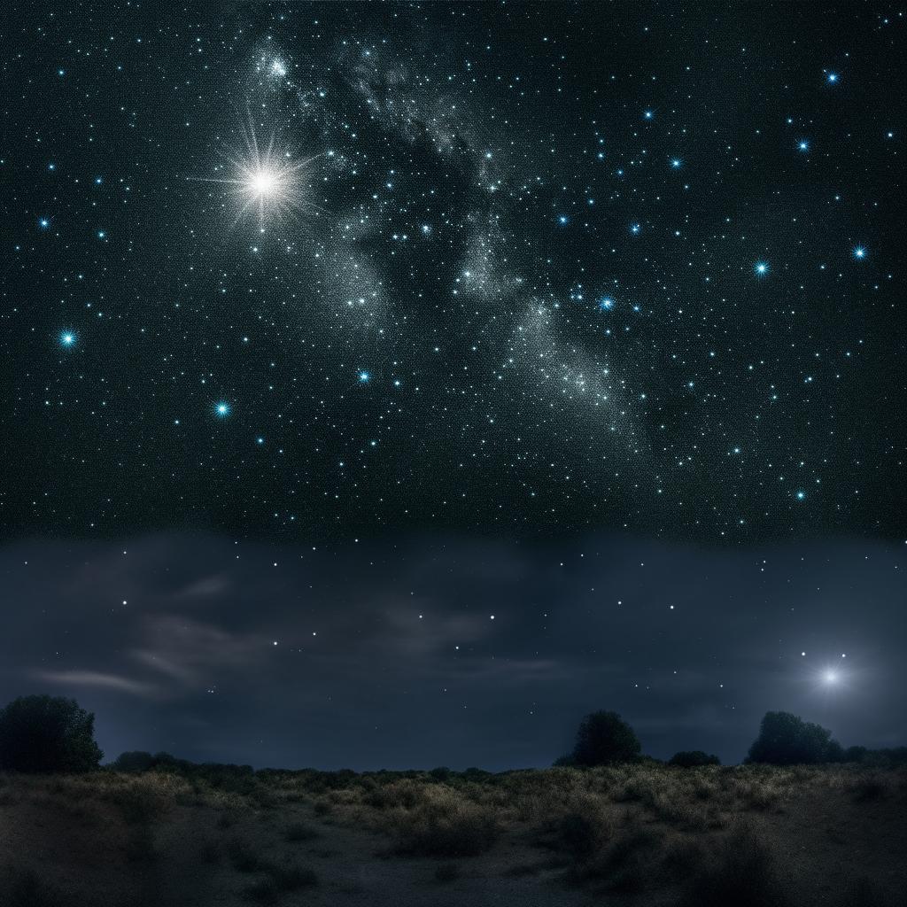 Create a realistic and enhanced image showcasing an ephemeral, starry scene under the moonlight with shooting stars, constellations and a radiant moon in a dark night sky.