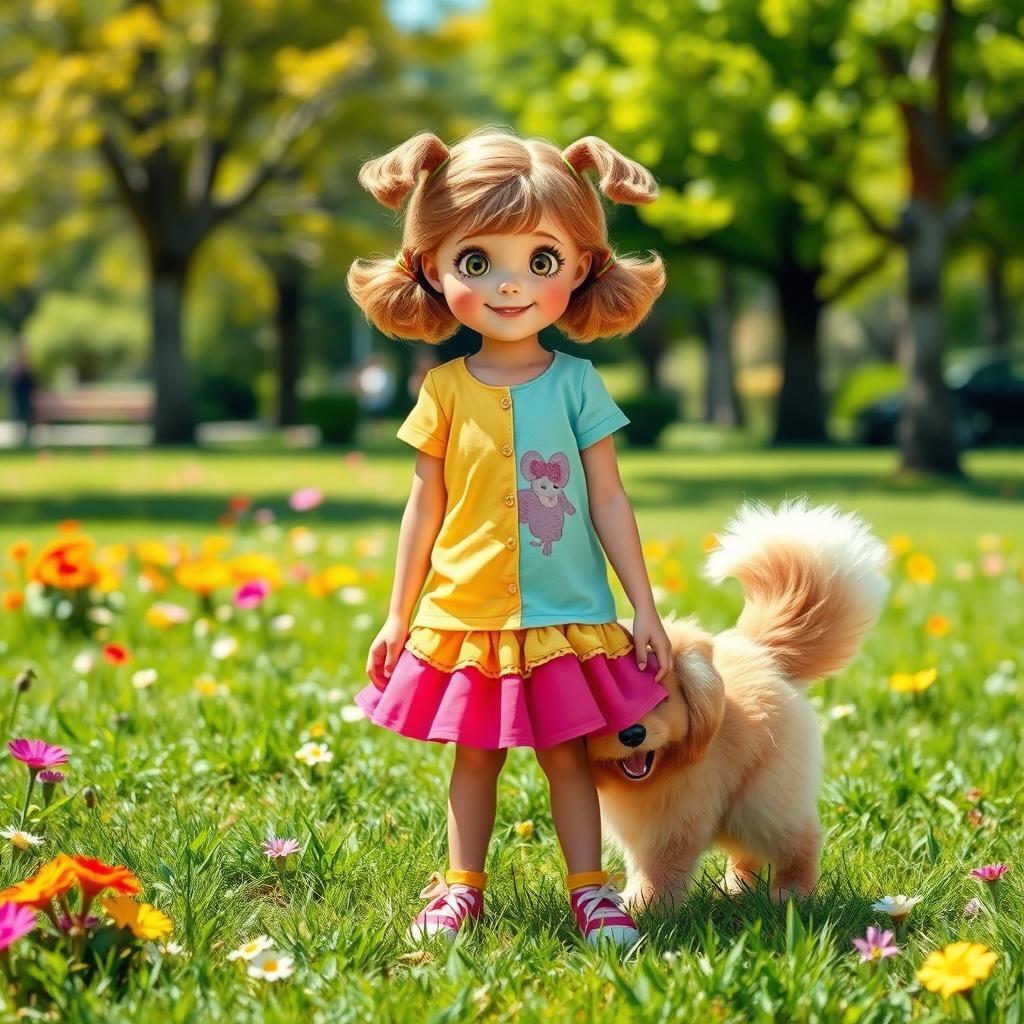 A whimsical scene depicting the transformation of a girl into a dog