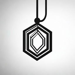 A high contrast, black and white vector-style illustration of a pendant in the shape of a hexagon on a white background. Use a simple, flat design and line art style, with no colors.