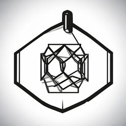 A high contrast, black and white vector-style illustration of a pendant in the shape of a hexagon on a white background. Use a simple, flat design and line art style, with no colors.