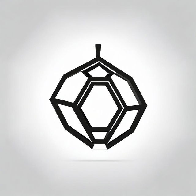 A high contrast, black and white vector-style illustration of a pendant in the shape of a hexagon on a white background. Use a simple, flat design and line art style, with no use of colors.