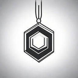 A high contrast, black and white vector-style illustration of a pendant in the shape of a hexagon on a white background. Use a simple, flat design and line art style, with no use of colors.