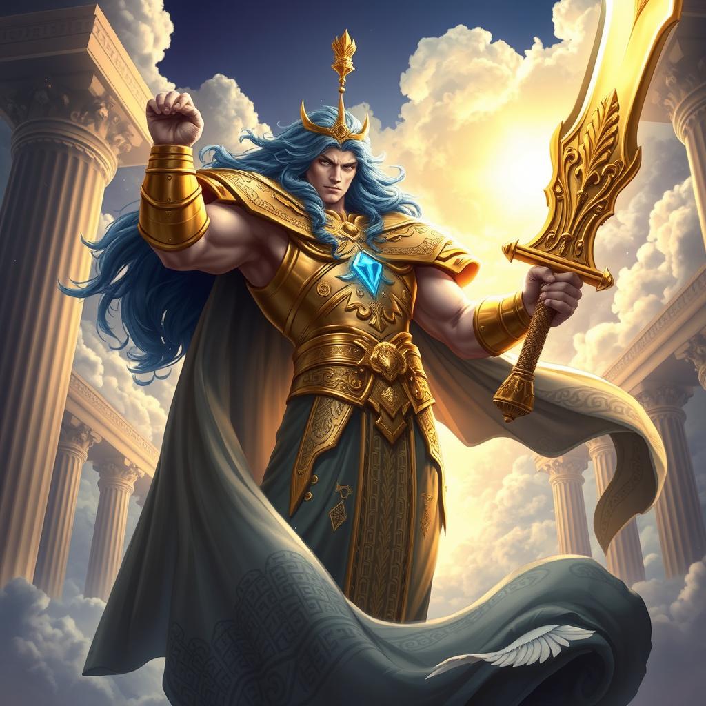 A powerful and majestic character inspired by Igris from Solo Leveling, but with a Greek god twist