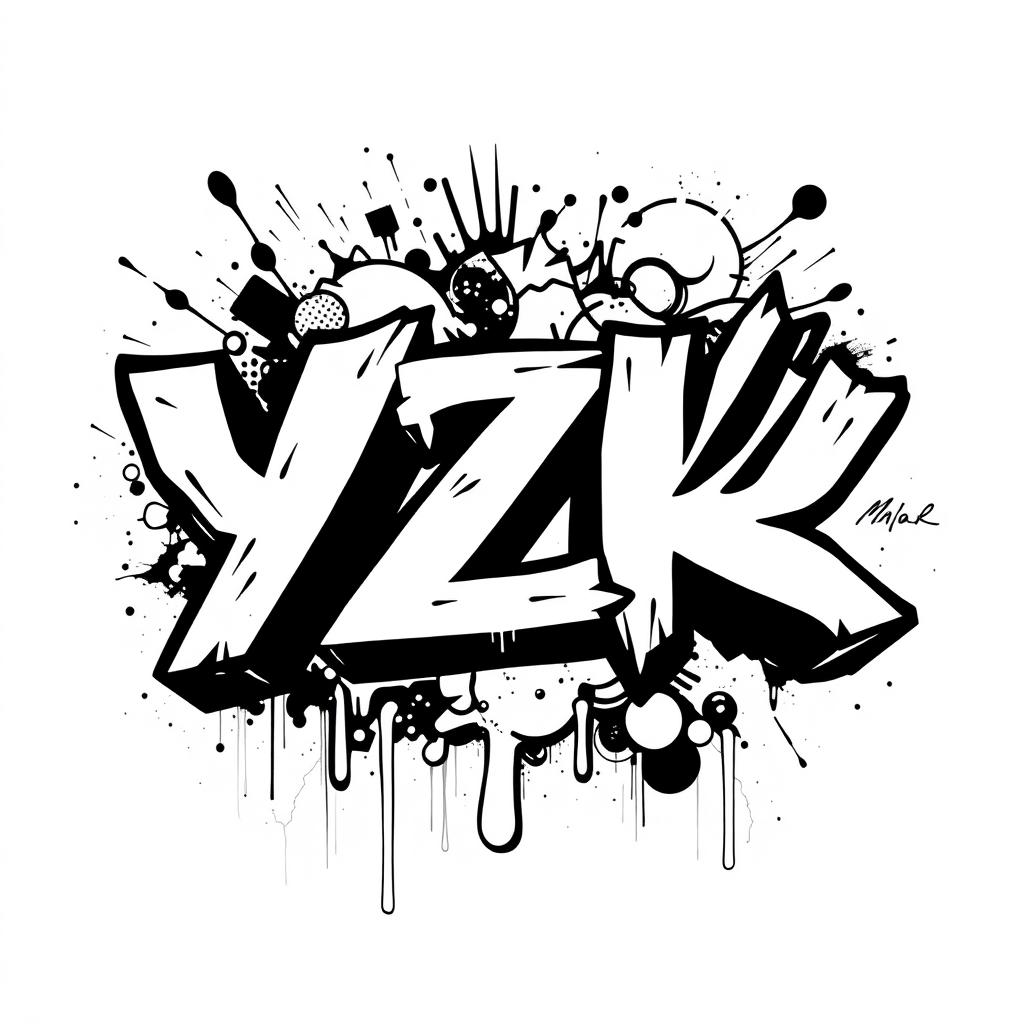 A striking logo design that merges Y2K culture with graffiti art, exclusively in black and white