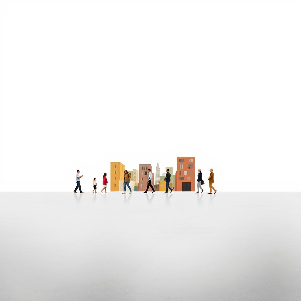 A modern artwork featuring a stark white sky contrasting against a smooth gray floor