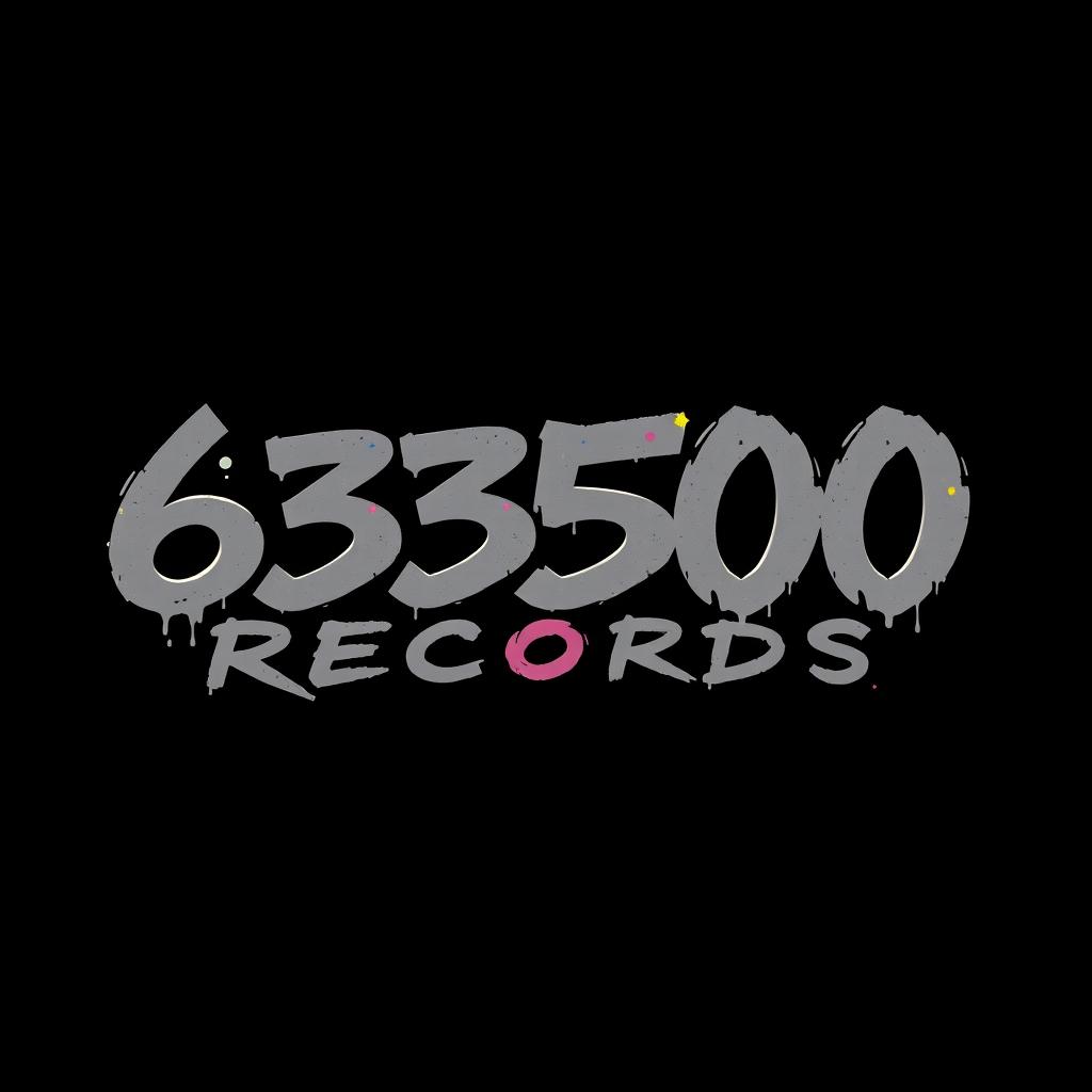The image features a black background, on which stands out the inscription '63500 RECORDS' rendered in a stylish graffiti font with a vibrant, eye-catching graphite color