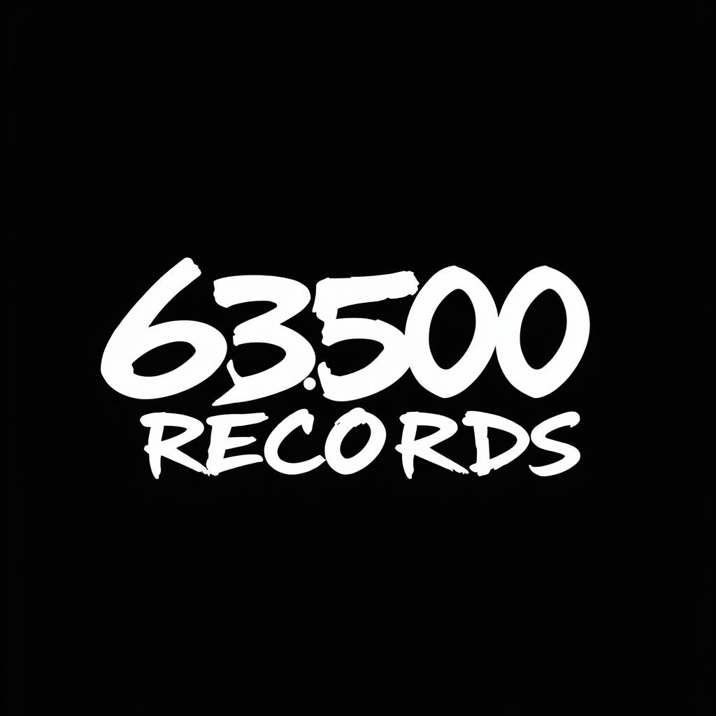 A striking image with a black background featuring the text '63500 RECORDS' written in a stylish graffiti font in a vivid white color