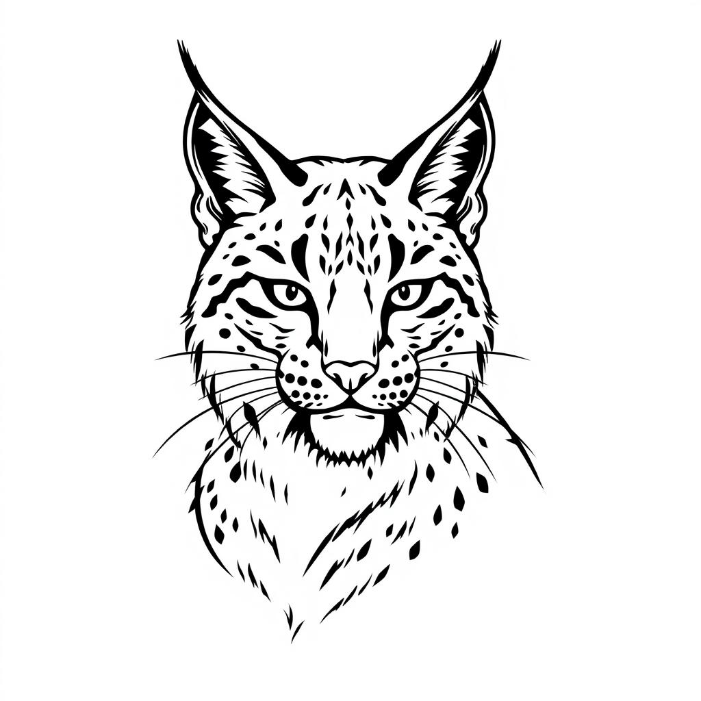 A simple, American traditional style drawing of a lynx, featuring bold black and grey lines