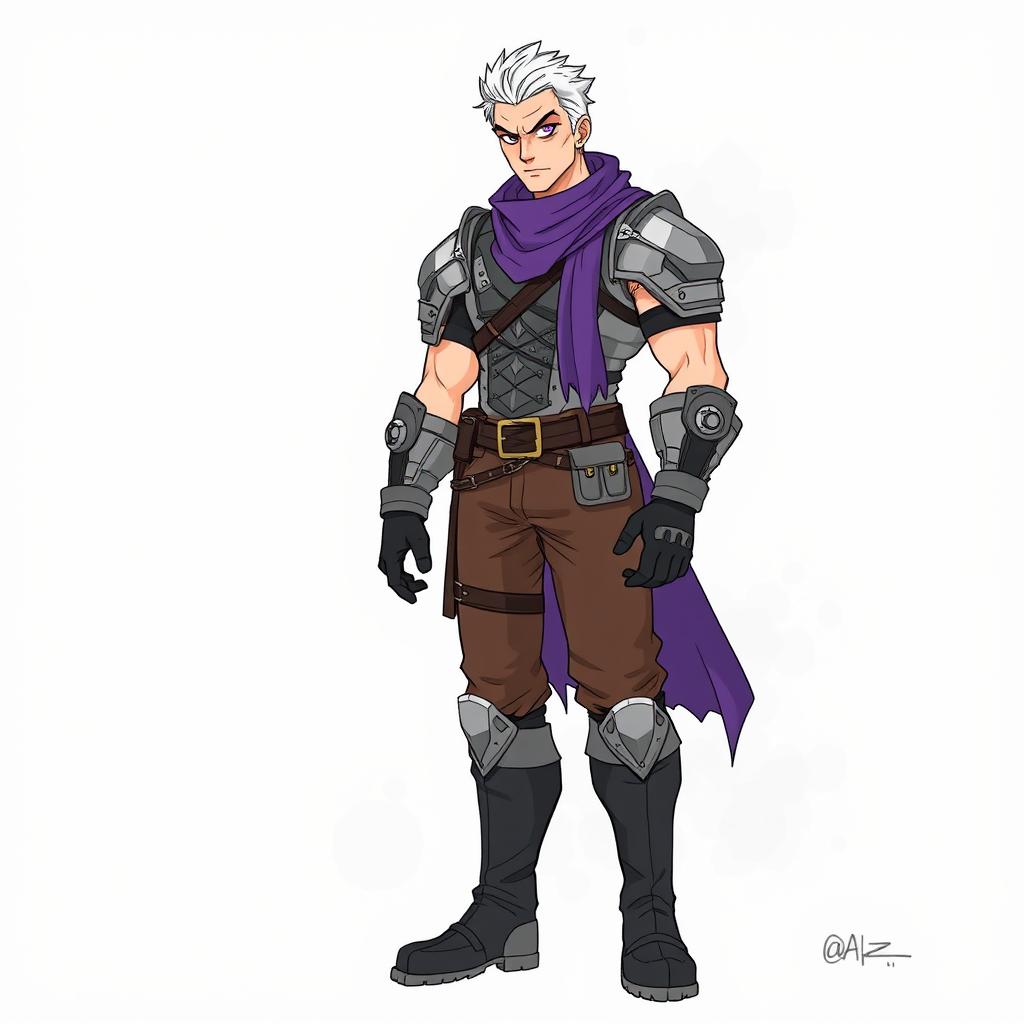 A tall and muscular character wearing pieces of armor from a suit that resembles a sorcerer