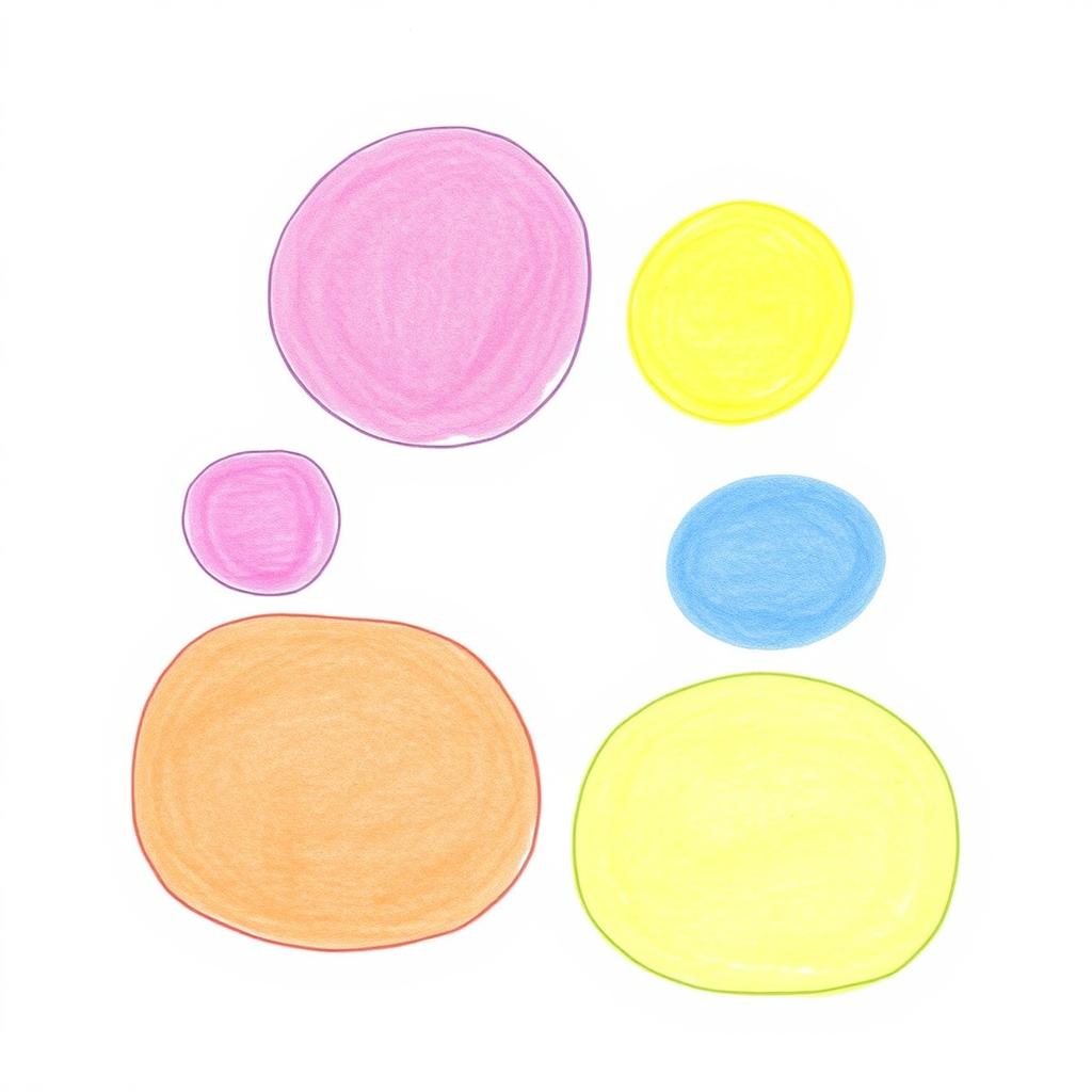 A simple drawing featuring a harmonious blend of colors, each element clearly defined with soft edges