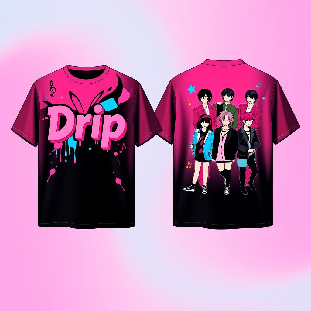 A stylish K-pop T-shirt design for the band Babymonster's latest album 'Drip'