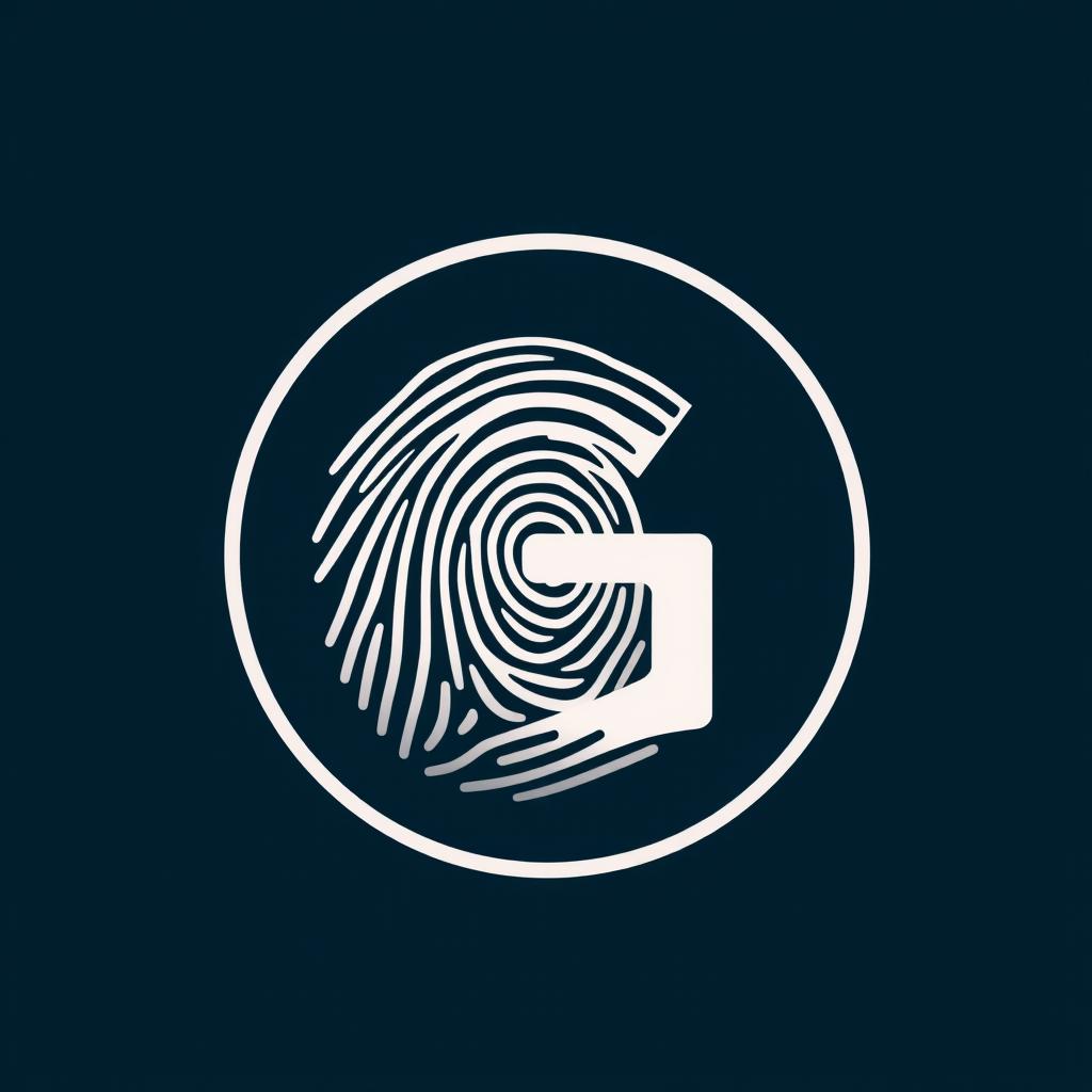 A unique and professional logo featuring a fingerprint spiral within a circle, where the negative space between the fingerprint ridges subtly forms the letter 'G'