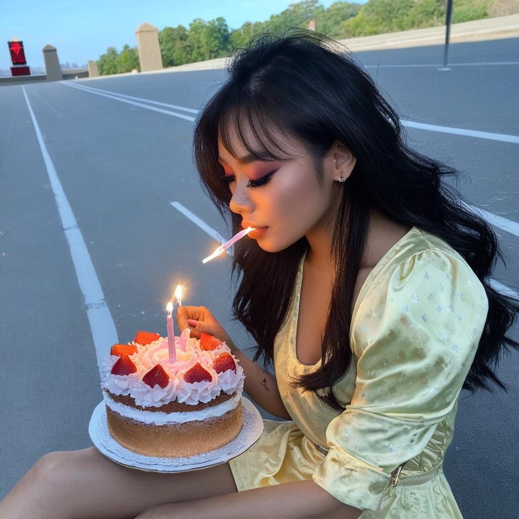 Can you change this cake on the photo and add a beautiful pink cake to this photo